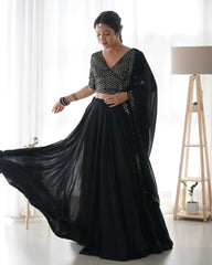 Plain Black Lehenga With Sequence Work Blouse