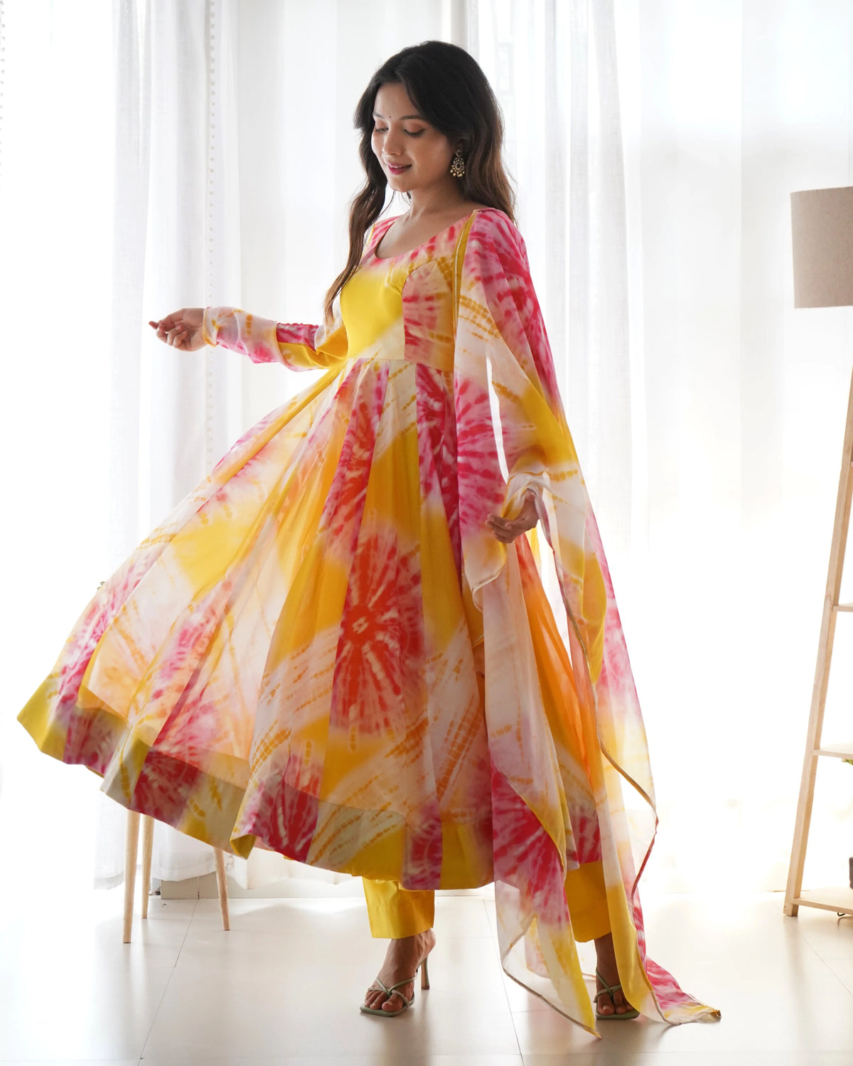 Shibori Print Yellow Color Anarkali Suit