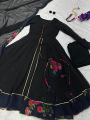 Gorgeous Black Color Anarkali Suit With Batwa Bag