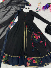 Gorgeous Black Color Anarkali Suit With Batwa Bag