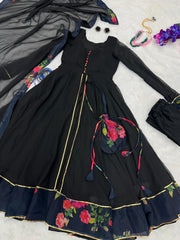 Gorgeous Black Color Anarkali Suit With Batwa Bag