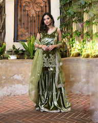 Delightful Sequence Work Green Color Sharara Suit