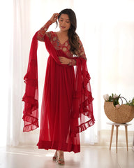 Stunning Nayra Cut Red Color Kurta Set