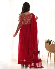 Stunning Nayra Cut Red Color Kurta Set