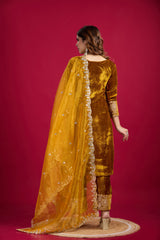 Function Wear Velvet Mustard Color Salwar Suit With Duptta