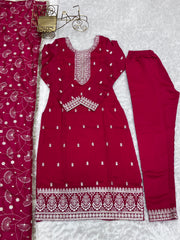 Gorgeous Pink Color Rangoli Silk Fabric Kurta With Dupatta Set