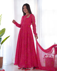 Stylish Neck Pattern Pink Color Anarkali Suit