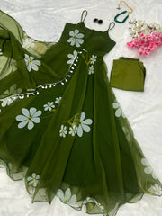 Classy Digital Printed Green Color Gown