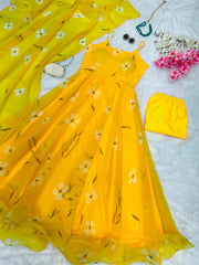 Classy Digital Printed Yellow Color Gown