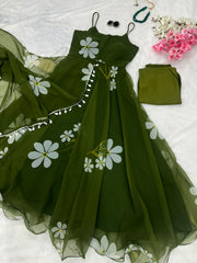 Classy Digital Printed Green Color Gown