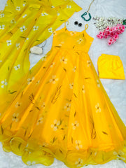 Classy Digital Printed Yellow Color Gown