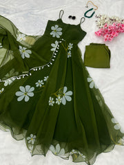 Classy Digital Printed Green Color Gown