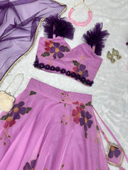 Glorious Purple Color Digital Print Organza Lehenga Choli