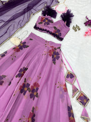 Glorious Purple Color Digital Print Organza Lehenga Choli