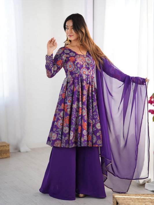 Unique Digital Print Purple Color Palazzo Suit
