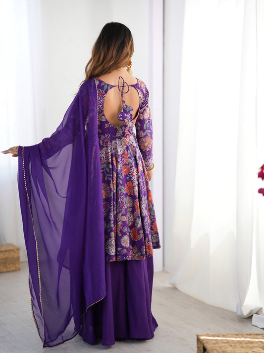 Unique Digital Print Purple Color Palazzo Suit