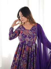 Unique Digital Print Purple Color Palazzo Suit