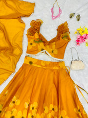 Hadi Wear Yellow Color Organza Silk Digital Printed Lehenga Choli