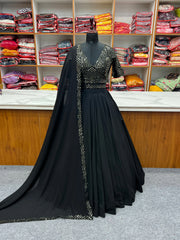 Plain Black Lehenga With Sequence Work Blouse