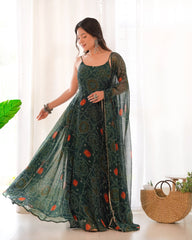 Pretty Green Color Bandhani Print Anarkali Suit