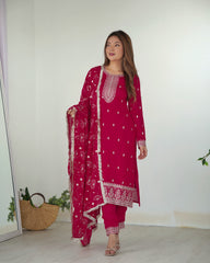 Gorgeous Pink Color Rangoli Silk Fabric Kurta With Dupatta Set