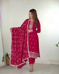 Gorgeous Pink Color Rangoli Silk Fabric Kurta With Dupatta Set