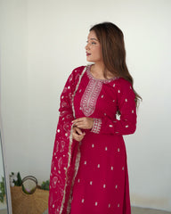 Gorgeous Pink Color Rangoli Silk Fabric Kurta With Dupatta Set