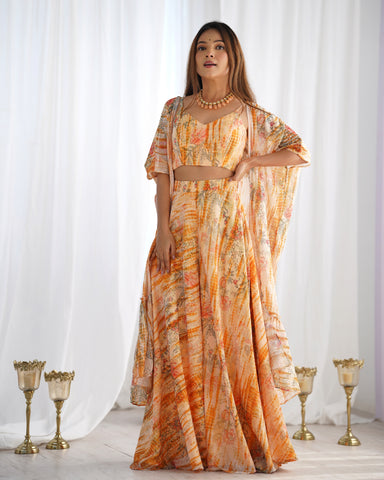 Charming Peach Fox Georgette Floral Print Palazzo Set