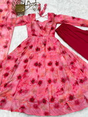 Pink Color Organza Silk Printed Anarkali Suit