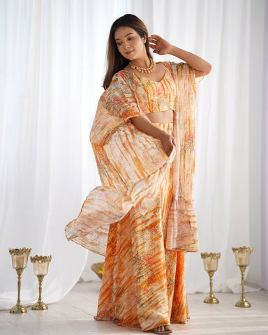 Charming Peach Fox Georgette Floral Print Palazzo Set