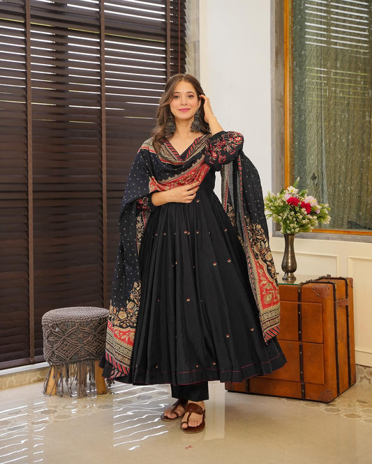 Trendy Digital Printed Black Color Anarkali Suit