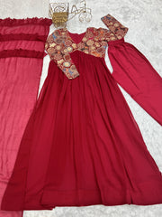 Stunning Nayra Cut Red Color Kurta Set