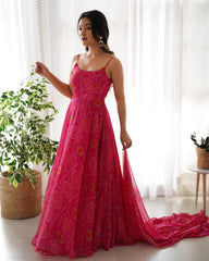 Pretty Pink Color Bandhani Print Anarkali Suit