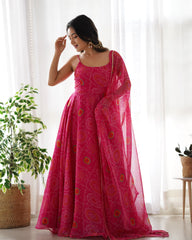 Pretty Pink Color Bandhani Print Anarkali Suit