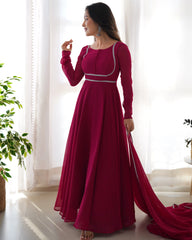 Unique Pattern Dark Pink Color Gown With Dupatta