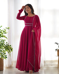 Unique Pattern Dark Pink Color Gown With Dupatta