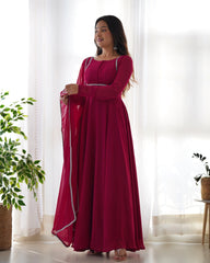 Unique Pattern Dark Pink Color Gown With Dupatta