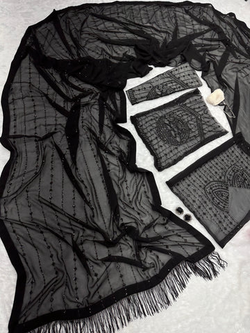 Beautiful  Black Color Sequence Embroidery Work Saree