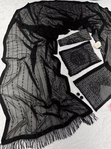 Beautiful  Black Color Sequence Embroidery Work Saree