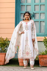 Presenting Embroidery Sequence Work White Color Salwar Suit