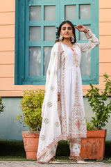 Presenting Embroidery Sequence Work White Color Salwar Suit