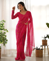 Bandhani Print Pink Ready To Wear Saree