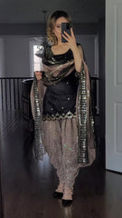 Captivating Black Color Georgette Embroidery Sequence Work  Dhoti  Salwar