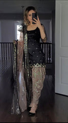 Captivating Black Color Georgette Embroidery Sequence Work  Dhoti  Salwar