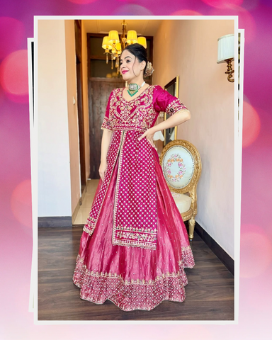 Function Wear Pink Chinon Silk Lehenga Choli