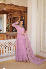 Luxuriant Ruffle Lavender Gown With Work Dupatta