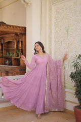 Luxuriant Ruffle Lavender Gown With Work Dupatta