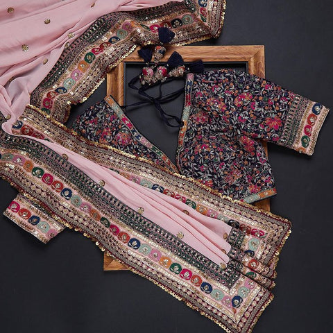 Light Pink Coding Embroidery Work Saree