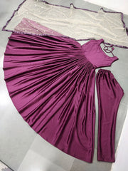 Heavy Japan Silk Wine Color Gorgeous Gown