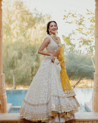 Kiara Advani Wear White Color Wedding Lehenga Choli